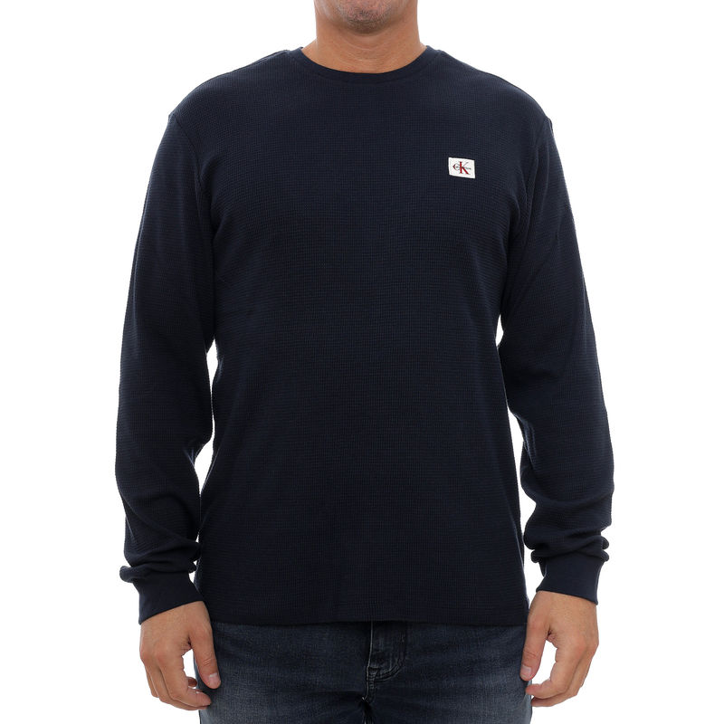 Muški duks Calvin Klein Ls waffle badge crewnk tee