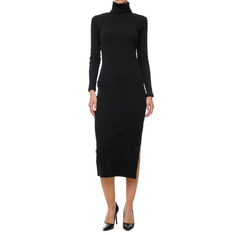 Ženska haljina Calvin Klein Logo Tape Roll Neck Rib Dress