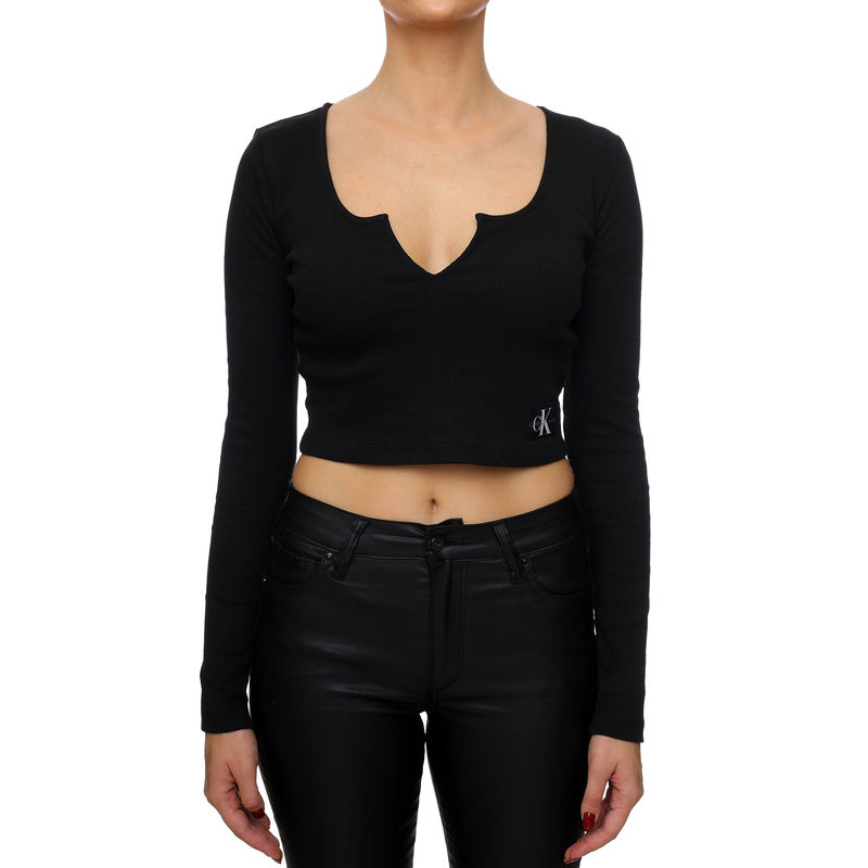 Ženska majica Calvin Klein Split Collar Rib Long Sleeve