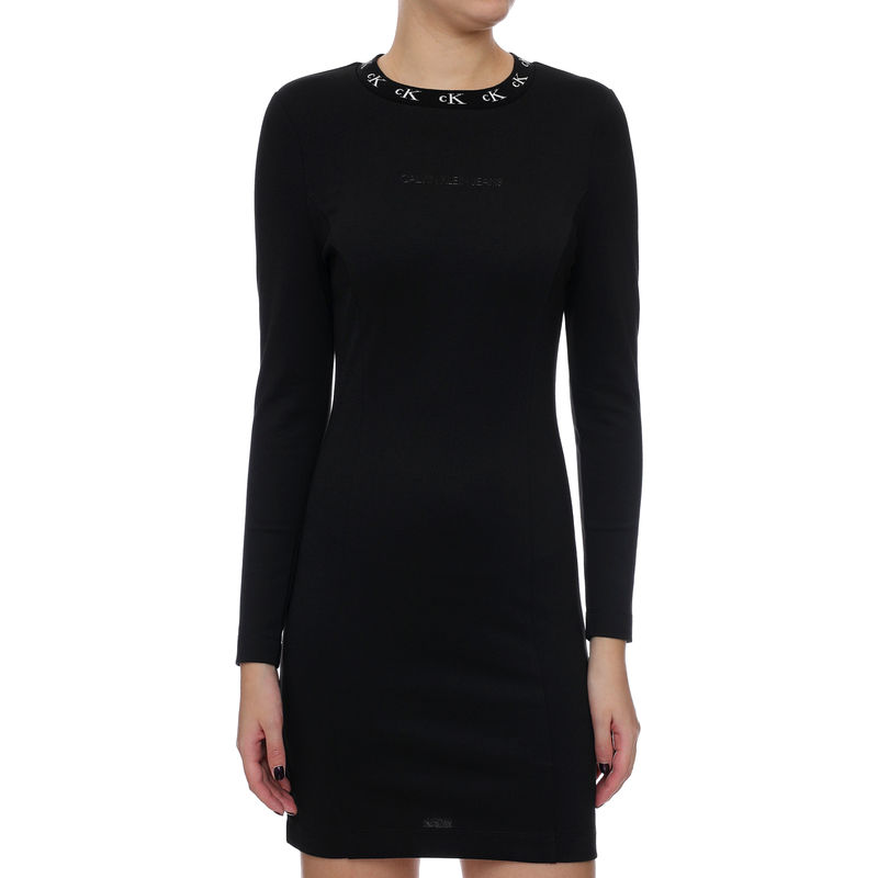 Ženska haljina Calvin Klein CK LOGO TRIM LS MILANO DRESS