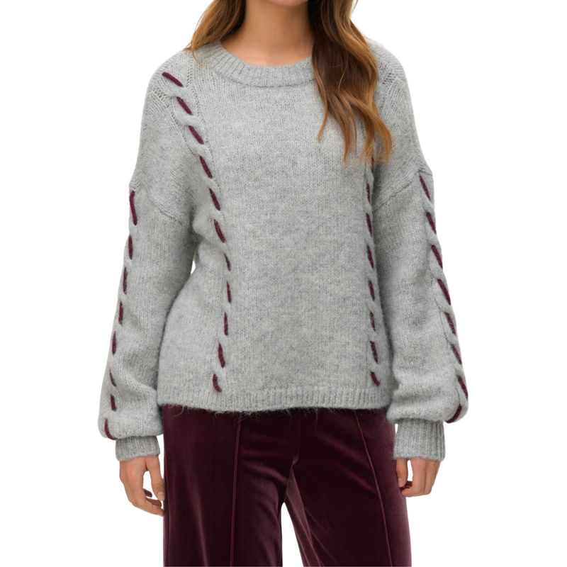 Ženski džemper Vero Moda Ilina o-neck handstitch pullover