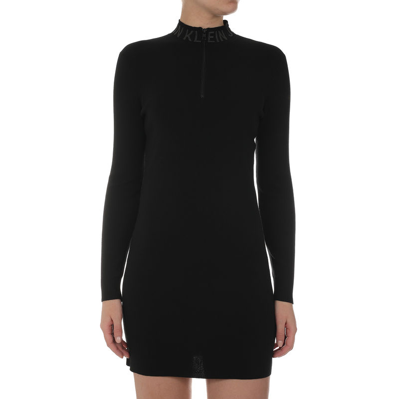 Ženska haljina Calvin Klein NECK LOGO FITTED SWEATER DRESS