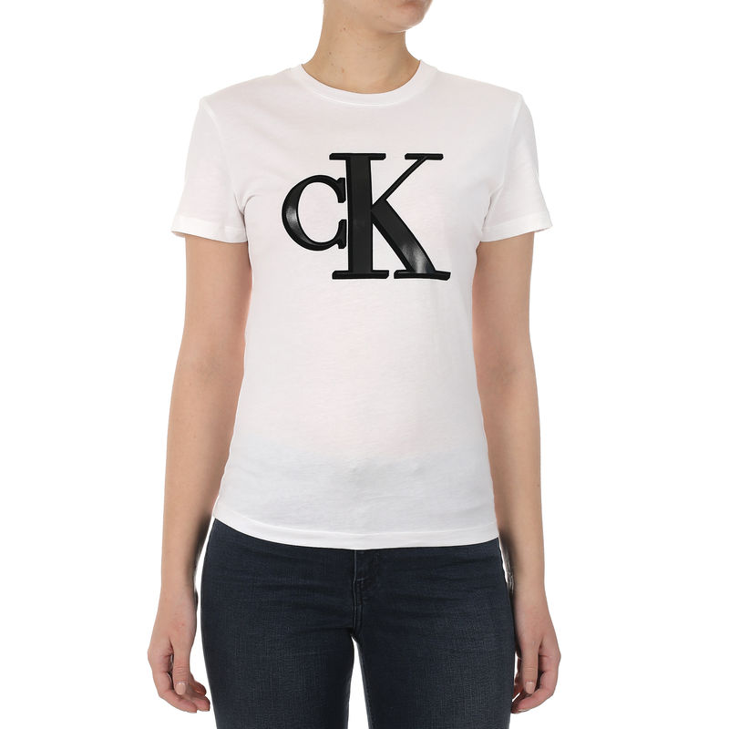 Ženska majica Calvin Klein FLOCK MONOGRAM CK SLIM TEE