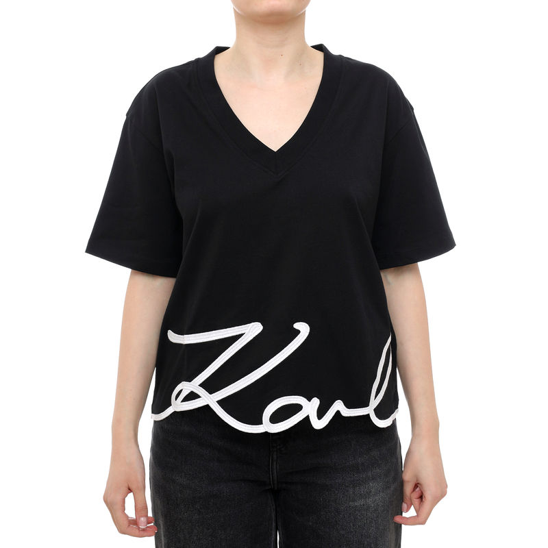 Ženska majica Karl Lagerfeld karl signature hem v-nk tshirt