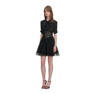 Ženska haljina Self Portrait Black And Gold Chiffon Mini Dress