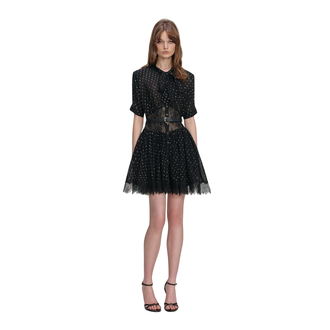 Ženska haljina Self Portrait Black And Gold Chiffon Mini Dress