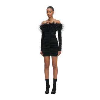 Ženska haljina Self Portrait Black Feather Viscose Knit Mini Dress