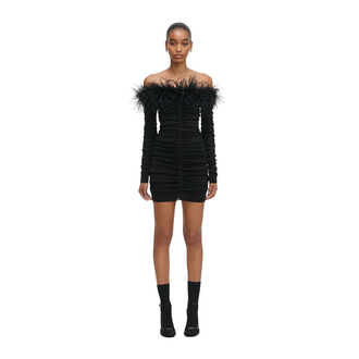 Ženska haljina Self Portrait Black Feather Viscose Knit Mini Dress
