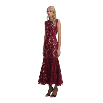 Ženska haljina Self Portrait Burgundy Guipure Lace Midi Dress
