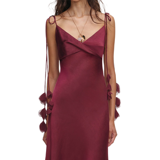 Ženska haljina Self Portrait Burgundy Satin Flower Midi Dress