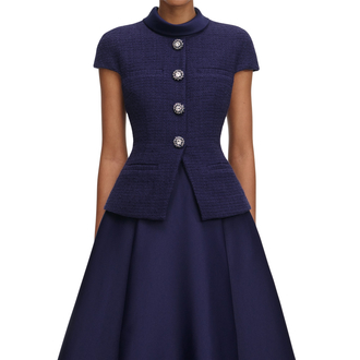 Ženska haljina Self Portrait Navy Boucle Taffeta Midi Dress