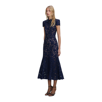 Ženska haljina Self Portrait Navy Guipure Lace Midi Dress