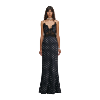 Ženska haljina Self Portrait Polka Dot Satin Lace Maxi Dress