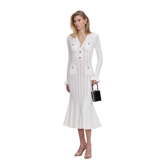Ženska haljina Self Portrait White Pointelle Knit Midi Dress
