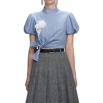 Ženska košulja Self Portrait Blue Cotton Tie Side Top