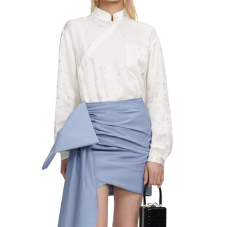 Ženska suknja Self Portrait Blue Cotton Tie Side Mini Skirt