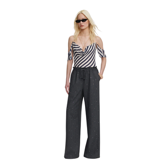 Ženske pantalone Self Portrait Grey Rhinestone Pinstripe Trousers